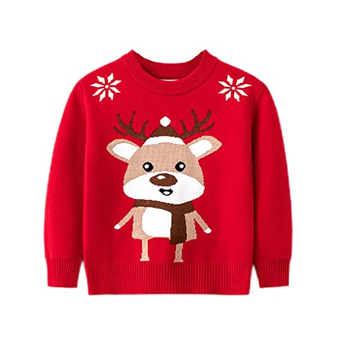 Weihnachtspullover Kinder Strickpullover Winter-Sweatshirt Langarm Pullover für Jungen Kleinkind Mädchen Hirsch Baumwolle Top 2-3 Jahre Rot von BRONG
