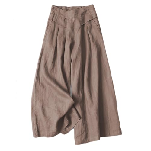 Weites Bein Sommerhosen Damen Leicht ind Luftig Baumwolle Leinen Gekürzt Hose Elastische Taille Frauen Lässig Geschnitten Luftige Hosen mit Taschen Braun L von BRONG