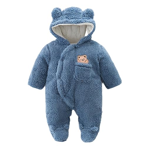 Winter Baby Fleeceoverall Strampler mit Füßen, Bär Karikatur Kapuze Jumpsuit Strampelanzug Kleinkind Einteilig Schneeanzüge Mantel Blau 0-3 Monate von BRONG