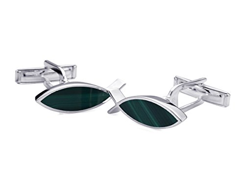BROOKER Manschettenknöpfe Fisch Malachit Silber von Brooker