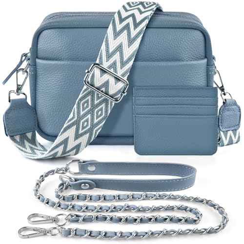 BROTOU Kleine Umhängetasche Echtes Leder Crossbody Bag Damen mit 2 Breitem Schultergurt Kartenhalter,Handtasche Leder Handy Umhängetasche Kleine Tasche Damen mit 3 Fächern(S-Marineblau) von BROTOU