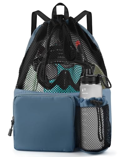 BROTOU Schwimmen Tasche, Schwimmtasche Mesh-Rucksack mit Kordelzug, Strandrucksack Turnbeutel Sportbeutel Verstellbar Tunnelzug Gymsack Wasserfest Sporttasche für Herren Damen (Marineblau) von BROTOU