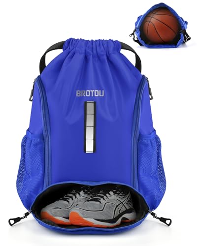 BROTOU Turnbeutel Sportbeutel Fußballtasche Rucksack Kordelzug Sporttasche mit Schuhfach Tunnelzug Gymsack Wasserfest Sporttasche für Herren Damen Kinder Jugend (Königsblau) von BROTOU