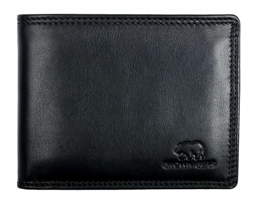 BROWN BEAR Geldbörse Herren Leder Schwarz RFID-Schutz mit Münzfach | Portemonnaie Echtleder mit Reißverschluss innen | Karten Geldbeutel BB Design 8005 BK von BROWN BEAR