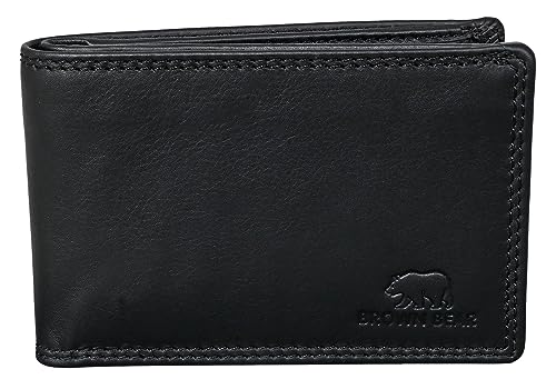 BROWN BEAR Mini Geldbörse Herren mit Münzfach | Leder Schwarz | RFID-Schutz | Portemonnaie Echtleder klein | Geldbeutel minimalistisch | BB Design CL 8006-B von BROWN BEAR