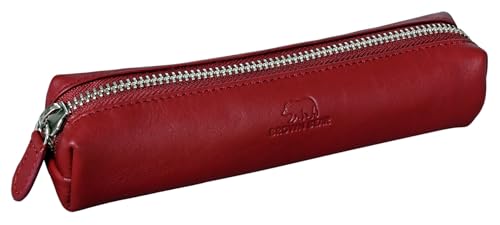 BROWN BEAR Schreibgeräte-Etui Leder Rot mit Reißverschluss - Echtleder Federmäppchen - Business Stifte-Etui - Schlampermäppchen BB 1403 CRD von BROWN BEAR