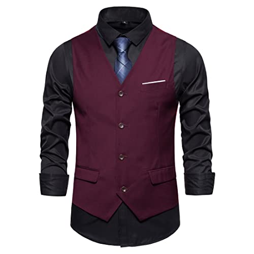 BROZZY Freizeitweste Herren Basic Einfarbig Lässig Herren Businessweste Einreihige Herren Mode Weste Boutique Slim Fit Herren Anzugweste A-Red1 L von BROZZY