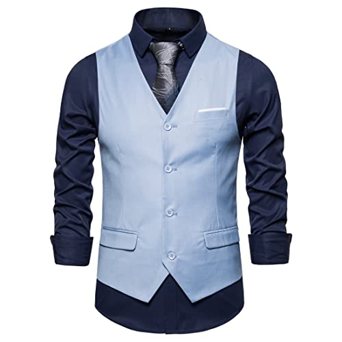 BROZZY Freizeitweste Herren Basic Einfarbig Lässig Herren Businessweste Einreihige Herren Mode Weste Boutique Slim Fit Herren Anzugweste C-Blue1 L von BROZZY