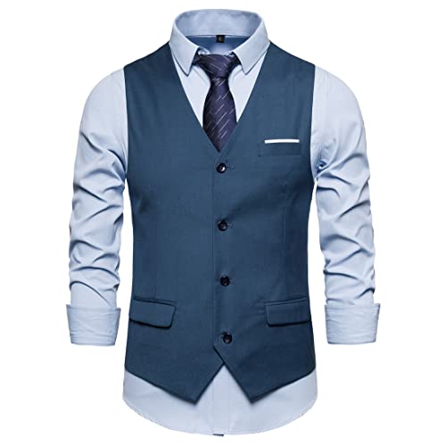 BROZZY Freizeitweste Herren Basic Einfarbig Lässig Herren Businessweste Einreihige Herren Mode Weste Boutique Slim Fit Herren Anzugweste H-Blue2 L von BROZZY