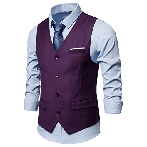 BROZZY Freizeitweste Herren Basic Einfarbig Lässig Herren Businessweste Einreihige Herren Mode Weste Boutique Slim Fit Herren Anzugweste J-Purple L von BROZZY