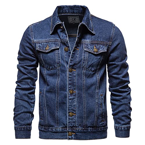 BROZZY Jeansjacke Herren Slim Fit Stylisches Herren Hemd Lässiges Herren Langarmshirt Klassisches All-Match Herren Hemd Jacke C-Navy XXL von BROZZY