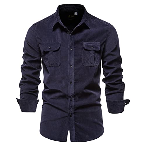 Casual Shirt Herren Slim Fit Basic Fashion Classic Vielseitig Herren Langarm Hemd Frühling Und Herbst Neues Herrenhemd Business Work Herren Unicolor Hemd A-Navy 3XL von BROZZY