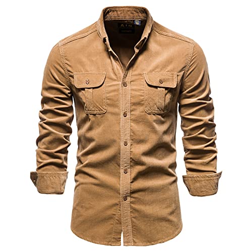 Casual Shirt Herren Slim Fit Basic Fashion Classic Vielseitig Herren Langarm Hemd Frühling Und Herbst Neues Herrenhemd Business Work Herren Unicolor Hemd C-Brown 3XL von BROZZY