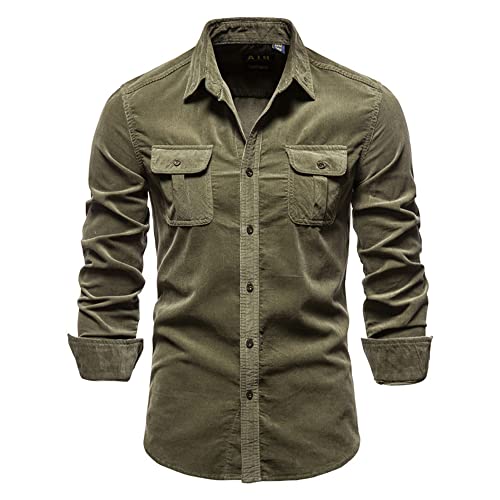 Casual Shirt Herren Slim Fit Basic Fashion Classic Vielseitig Herren Langarm Hemd Frühling Und Herbst Neues Herrenhemd Business Work Herren Unicolor Hemd E-Green 3XL von BROZZY