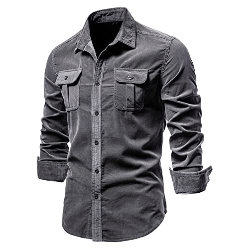 Casual Shirt Herren Slim Fit Basic Fashion Classic Vielseitig Herren Langarm Hemd Frühling Und Herbst Neues Herrenhemd Business Work Herren Unicolor Hemd F-Grey 3XL von BROZZY