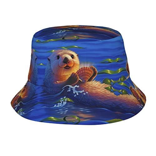BRPOSOILYS Sea Otters Malerei Eimer Hüte Mode Sonnenmütze Packbar Outdoor Fischerhut für Damen und Herren Strand Schwarz, Siehe Abbildung, One size von BRPOSOILYS