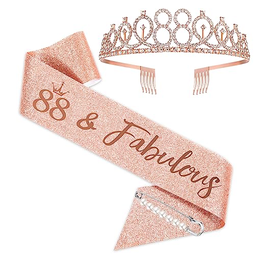 BRT Bearingshui Tiara und Schärpe zum 88. Geburtstag für Frauen, Roségold-Krone für fabelhaften 88. Geburtstag BRT Bearingshui Tiara und Schärpe zum 88. Geburtstag für Frauen, Roségold-Krone für fabelhaften 88. Geburtstag von BRT Bearingshui
