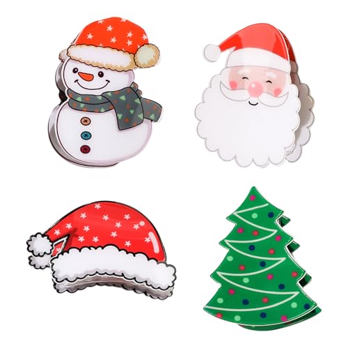 BRTNUP 4 Stück Weihnachten Haarspangen Weihnachtsmann Schneemann Haarklammer Klein Haarspange Haarschmuck Haarclips Haar Accessoires Haarschmuck für Frauen Mädchen Dünnes Dickes Lockiges von BRTNUP