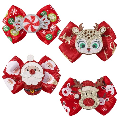 BRTNUP 4 Stück Weihnachten Haarspangen für Mädchen Haarschleifen Niedliche Weihnachtsmann Elch Haarspangen Kinder Mädchen Haarschmuck Weihnachten Geburtstag Geschenk von BRTNUP