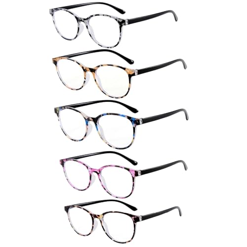 BRTNUP 5 Pack Lesebrille Blaulichtfilter fur Damen Herren,Federscharnier Brillen,Lesebrillen mit Sehstärke,Runde Leopardendruck Lesebrille(1.5) von BRTNUP