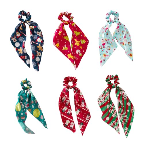 BRTNUP 6 Stück Haargummis Weihnachten Haar Schal Bowknot Haar Scrunchies Elastische Pferdeschwanz Halter Blumen Scrunchie Lange Haarbänder Krawatten Haarschmuck für Frauen Mädchen von BRTNUP