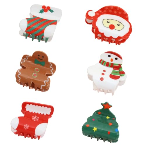 BRTNUP 6 Stück Weihnachten Haarspangen Weihnachtsmann Schneemann Haarklammer Klein Haarspange Haarschmuck Haarclips Haar Accessoires Haarschmuck für Frauen Mädchen Dünnes Dickes Lockiges von BRTNUP