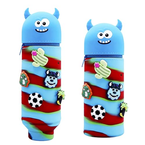 Federmäppchen, Mäppchen, Weichem Silikon Kawaii Federmäppchen, Bleistift Koffer mit Großer Kapazität, Stand up Federmappe, Tragbares Schreibwarenfall, Stiftehalter Kinder mit Reißverschluss (Monster) von BRTNUP