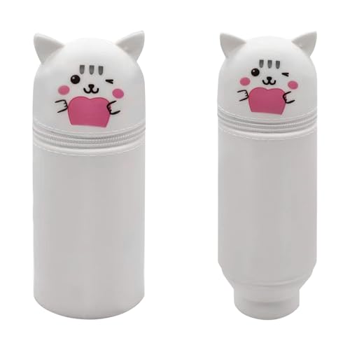 Federmäppchen, Mäppchen, Weichem Silikon Kawaii Federmäppchen, Bleistift Koffer mit Großer Kapazität, Stand up Federmappe, Tragbares Schreibwarenfall, Stiftehalter Kinder mit Reißverschluss (Katze) von BRTNUP