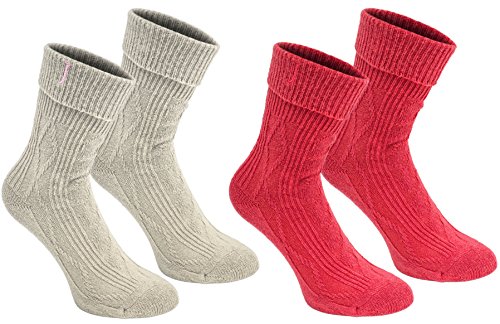 BRUBAKER 2 Paar Damen Socken - Rot, Beige - One Size von BRUBAKER