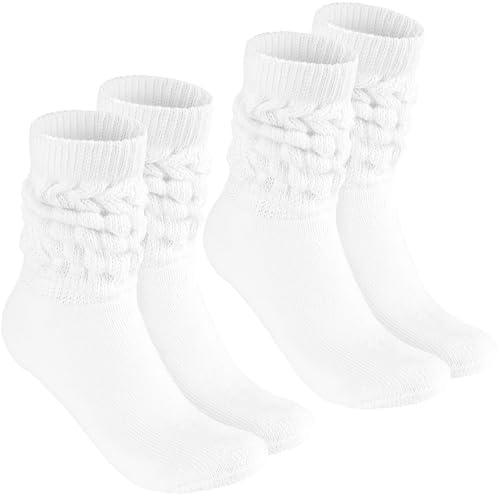 BRUBAKER 2 Paar Slouch Socken - Damen Schoppersocken für Fitness, Yoga, Workout, Gymnastik und Wellness - Knit Sportsocken für Frauen - Weiß Größe 35-38 von BRUBAKER