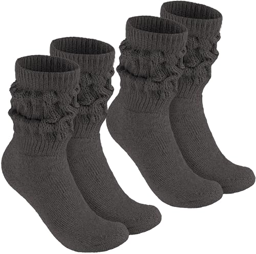 BRUBAKER 2 Paar Slouch Socken - Damen Schoppersocken für Fitness, Yoga, Workout, Gymnastik und Wellness - Knit Sportsocken für Frauen - Anthrazit Größe 39-42 von BRUBAKER