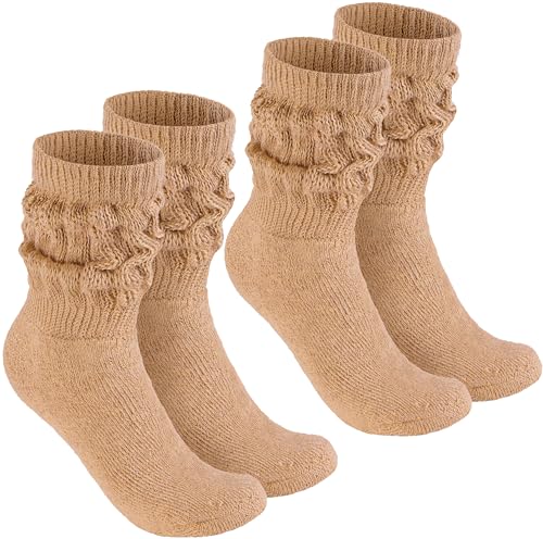 BRUBAKER 2 Paar Slouch Socken - Damen Schoppersocken für Fitness, Yoga, Workout, Gymnastik und Wellness - Knit Sportsocken für Frauen - Beige Größe 39-42 von BRUBAKER