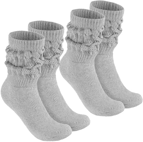 BRUBAKER 2 Paar Slouch Socken - Damen Schoppersocken für Fitness, Yoga, Workout, Gymnastik und Wellness - Knit Sportsocken für Frauen - Hellgrau Größe 35-38 von BRUBAKER