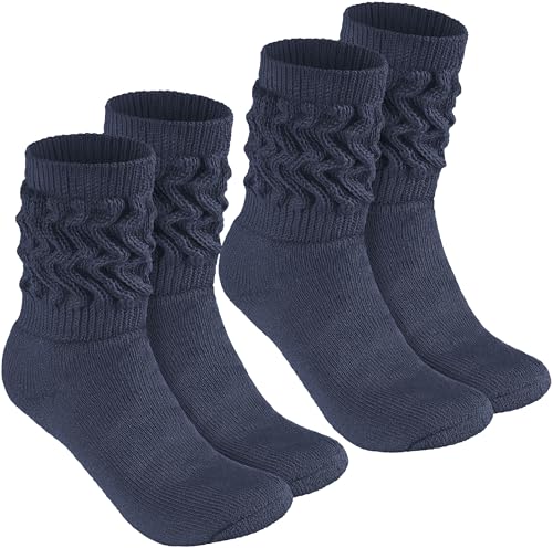 BRUBAKER 2 Paar Slouch Socken - Damen Schoppersocken für Fitness, Yoga, Workout, Gymnastik und Wellness - Knit Sportsocken für Frauen - Jeansblau Größe 35-38 von BRUBAKER