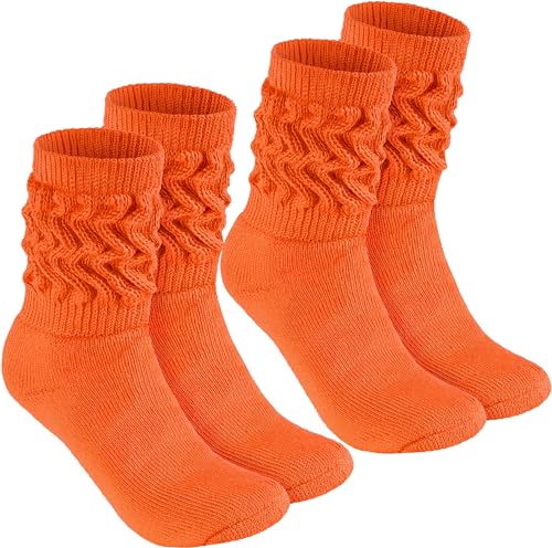 BRUBAKER 2 Paar Slouch Socken - Damen Schoppersocken für Fitness, Yoga, Workout, Gymnastik und Wellness - Knit Sportsocken für Frauen - Orange Größe 35-38 von BRUBAKER