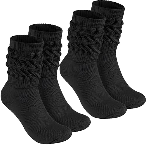 BRUBAKER 2 Paar Slouch Socken - Damen Schoppersocken für Fitness, Yoga, Workout, Gymnastik und Wellness - Knit Sportsocken für Frauen - Schwarz Größe 35-38 von BRUBAKER