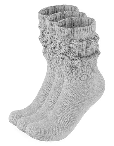 BRUBAKER 3 Paar Slouch Socken - Damen Schoppersocken für Sport und Freizeit - Lässige Retro-Socken für Frauen - Scrunch Knit Baumwollsocken - Grau - Größe: 35-38 von BRUBAKER