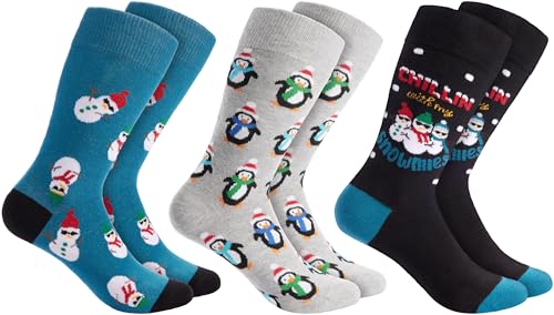 BRUBAKER 3 Paar Weihnachtssocken - Lustige Socken für Damen und Herren mit Weihnachtsmotiven - Pinguine, Schneemänner und Chillin with my Snowmies - Geschenk Weihnachten - EU 41-45 von BRUBAKER