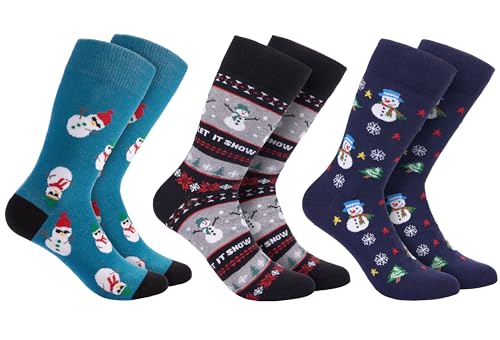 BRUBAKER 3 Paar Weihnachtssocken - Lustige Socken für Damen und Herren mit Weihnachtsmotiven - Schneemänner und Let It Snow - Baumwolle Blau - Geschenk Weihnachten - EU 35-40 von BRUBAKER