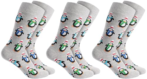 BRUBAKER 3 Paar Weihnachtssocken für Damen und Herren - Pinguine - Baumwolle Socken Weihnachten - Größe 41-45 von BRUBAKER