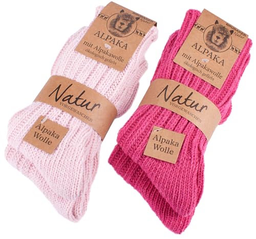 BRUBAKER 4 Paar Alpaka Socken mit Alpakawolle - Wintersocken Set für Damen und Herren - Pink Rosa - Größe 35-38 von BRUBAKER