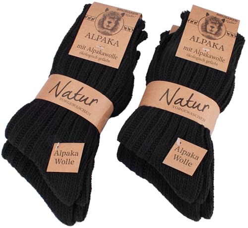 BRUBAKER 4 Paar Alpaka Socken mit Alpakawolle - Wintersocken Set für Damen und Herren - Schwarz - Größe 47-50 von BRUBAKER