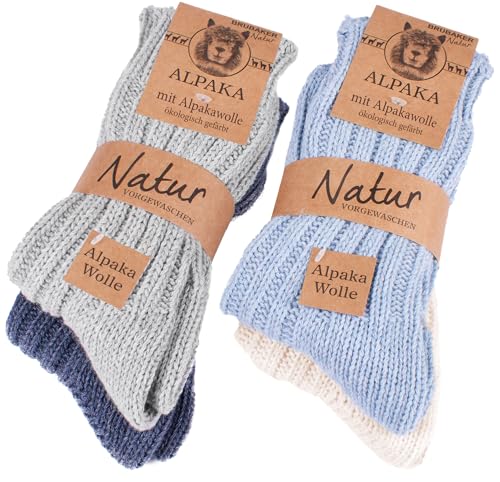 BRUBAKER 4 Paar Alpaka Socken mit Alpakawolle - Wintersocken Set für Damen und Herren - Blau Grau Beige - Größe 43-46 von BRUBAKER