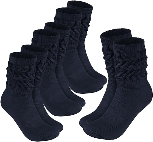 BRUBAKER 4 Paar Slouch Socken - Damen Schoppersocken für Fitness, Yoga, Workout, Gymnastik und Wellness - Knit Sportsocken für Frauen - Marine Navy Blau Größe 35-38 von BRUBAKER