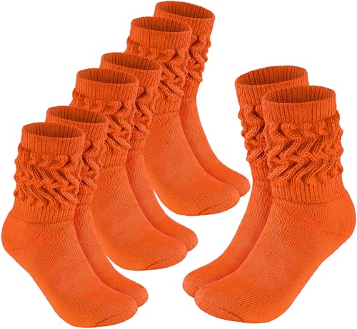 BRUBAKER 4 Paar Slouch Socken - Damen Schoppersocken für Fitness, Yoga, Workout, Gymnastik und Wellness - Knit Sportsocken für Frauen - Orange Größe 35-38 von BRUBAKER