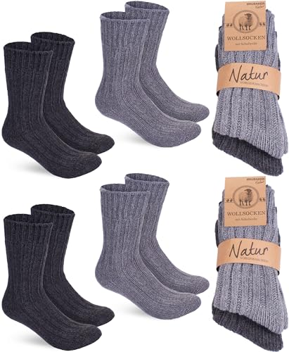 BRUBAKER 4 Paar Wollsocken - Warme Wintersocken für Damen und Herren - Flauschiges Thermosocken Set mit Schafwolle - Winter Socken - Grau und Anthrazit - Größe 39-42 von BRUBAKER