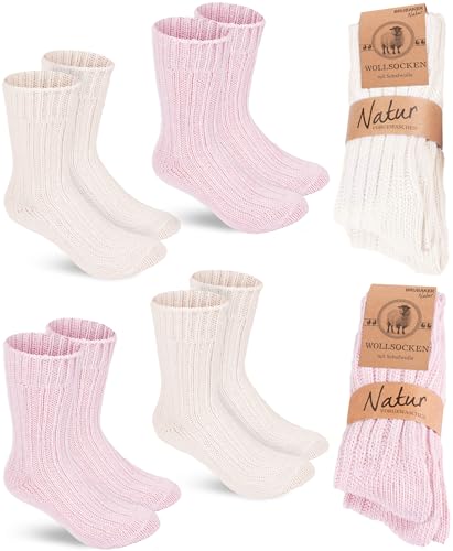 BRUBAKER 4 Paar Wollsocken - Warme Wintersocken für Damen und Herren - Flauschiges Thermosocken Set mit Schafwolle - Winter Socken - Rosa und Beige - Größe 35-38 von BRUBAKER