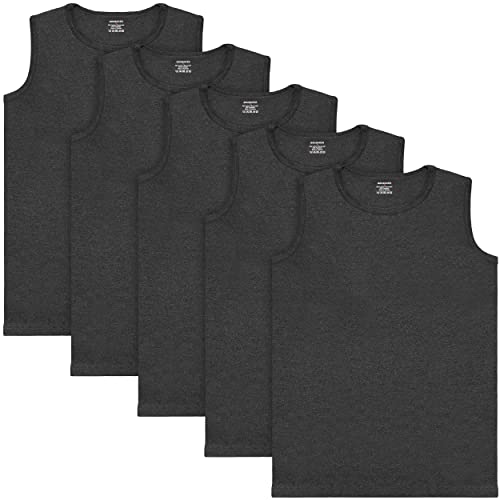 BRUBAKER 5er Pack Herren Muskelshirt Tank Top Unterhemd - Rundhals Ausschnitt - aus hochwertiger Baumwolle (glatt) - Extra Lang - Nahtlos - Anthrazit - Größe S von BRUBAKER