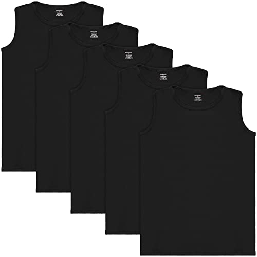 BRUBAKER 5er Pack Herren Muskelshirt Tank Top Unterhemd - Rundhals Ausschnitt - aus hochwertiger Baumwolle (glatt) - Extra Lang - Nahtlos - Schwarz - Größe L von BRUBAKER