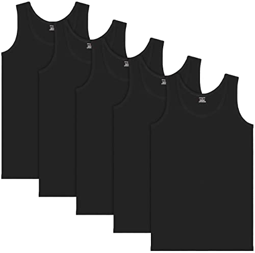 BRUBAKER 5er Pack Herren Tank Top Classic Unterhemd - aus hochwertiger Baumwolle (glatt) - Extra Lang - Nahtlos - Schwarz - Größe XL von BRUBAKER